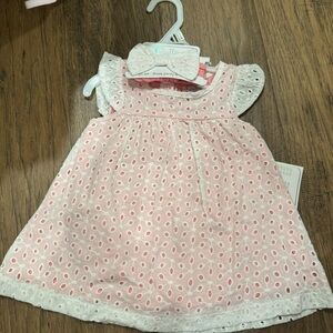 Quiltex Pink and White Eyelet Kids Dress